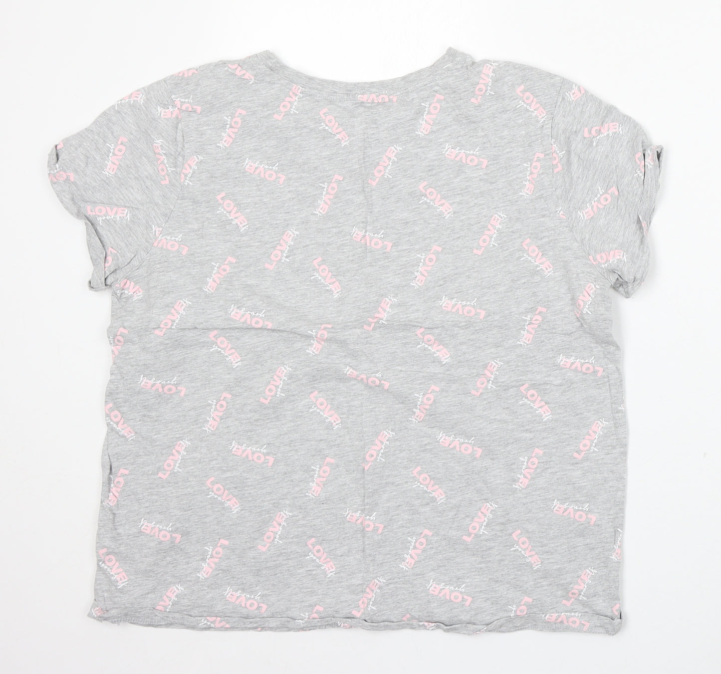 Primark Womens Grey Geometric Cotton Basic T-Shirt Size 14 Round Neck