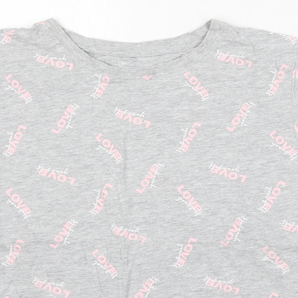 Primark Womens Grey Geometric Cotton Basic T-Shirt Size 14 Round Neck