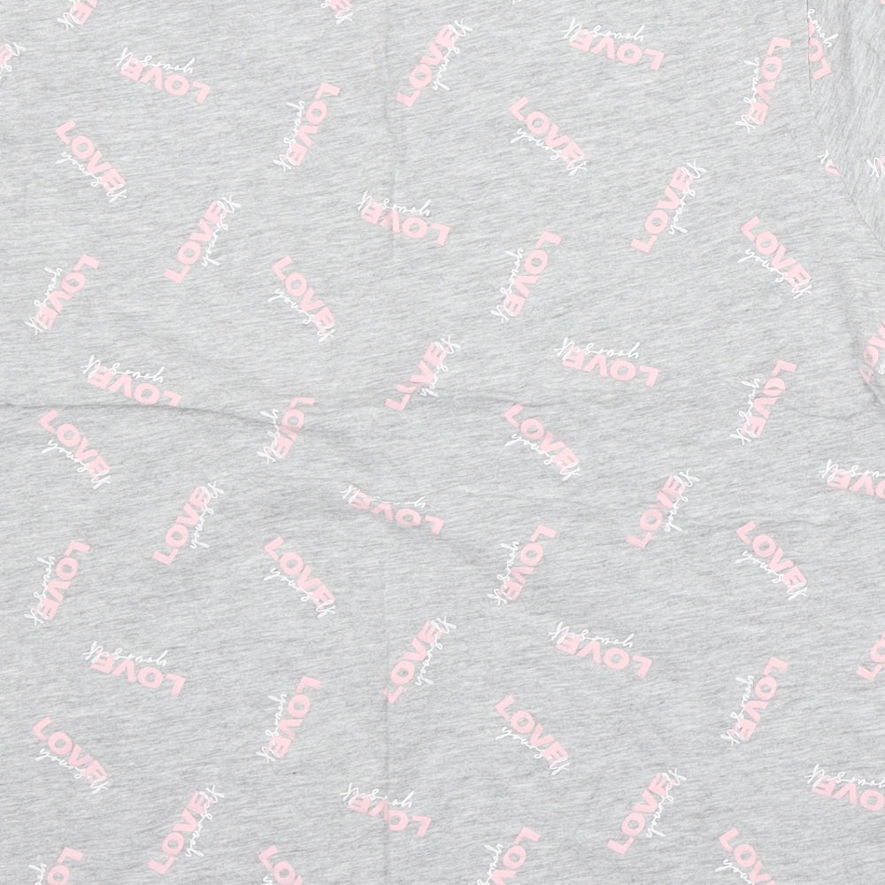 Primark Womens Grey Geometric Cotton Basic T-Shirt Size 14 Round Neck