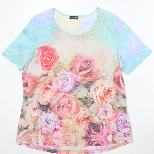 Gerry Weber Womens Multicoloured Floral Polyester Basic T-Shirt Size M Round Neck