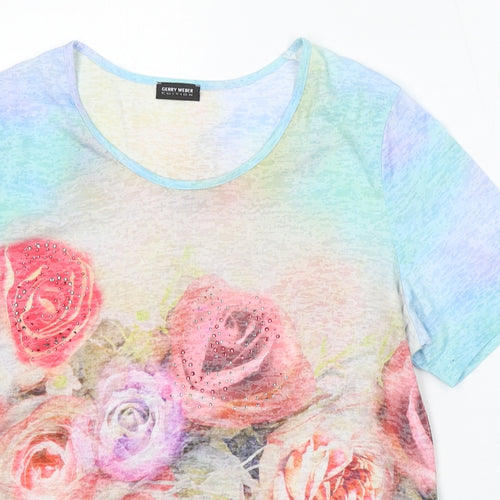 Gerry Weber Womens Multicoloured Floral Polyester Basic T-Shirt Size M Round Neck
