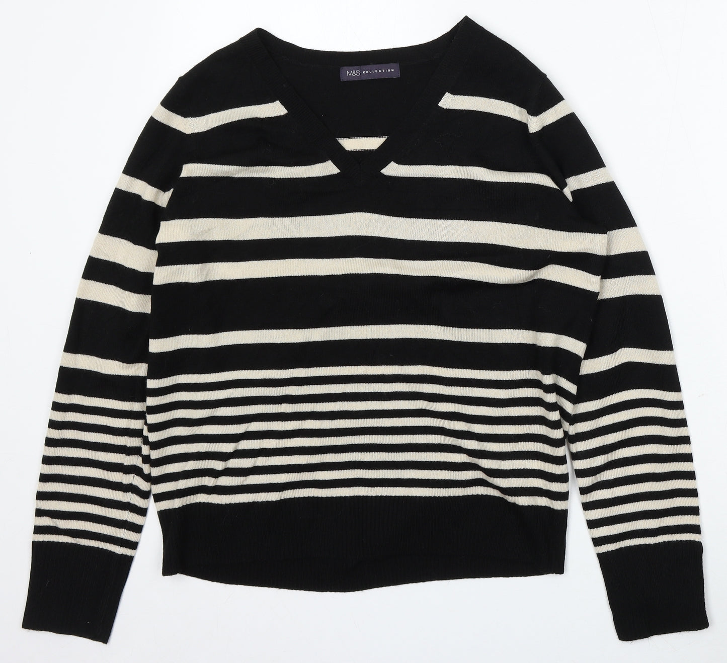 Marks and Spencer Womens Multicoloured V-Neck Striped Acrylic Pullover Jumper Size 14