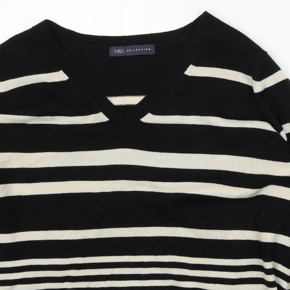 Marks and Spencer Womens Multicoloured V-Neck Striped Acrylic Pullover Jumper Size 14