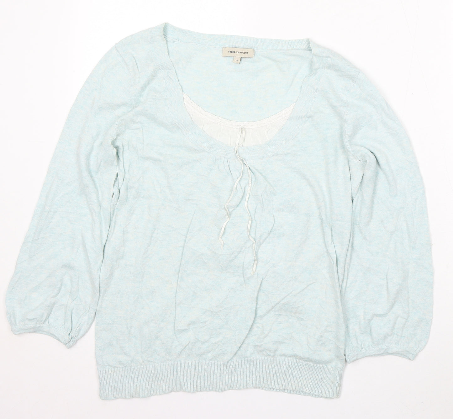 John Rocha Womens Blue Round Neck Cotton Pullover Jumper Size 12