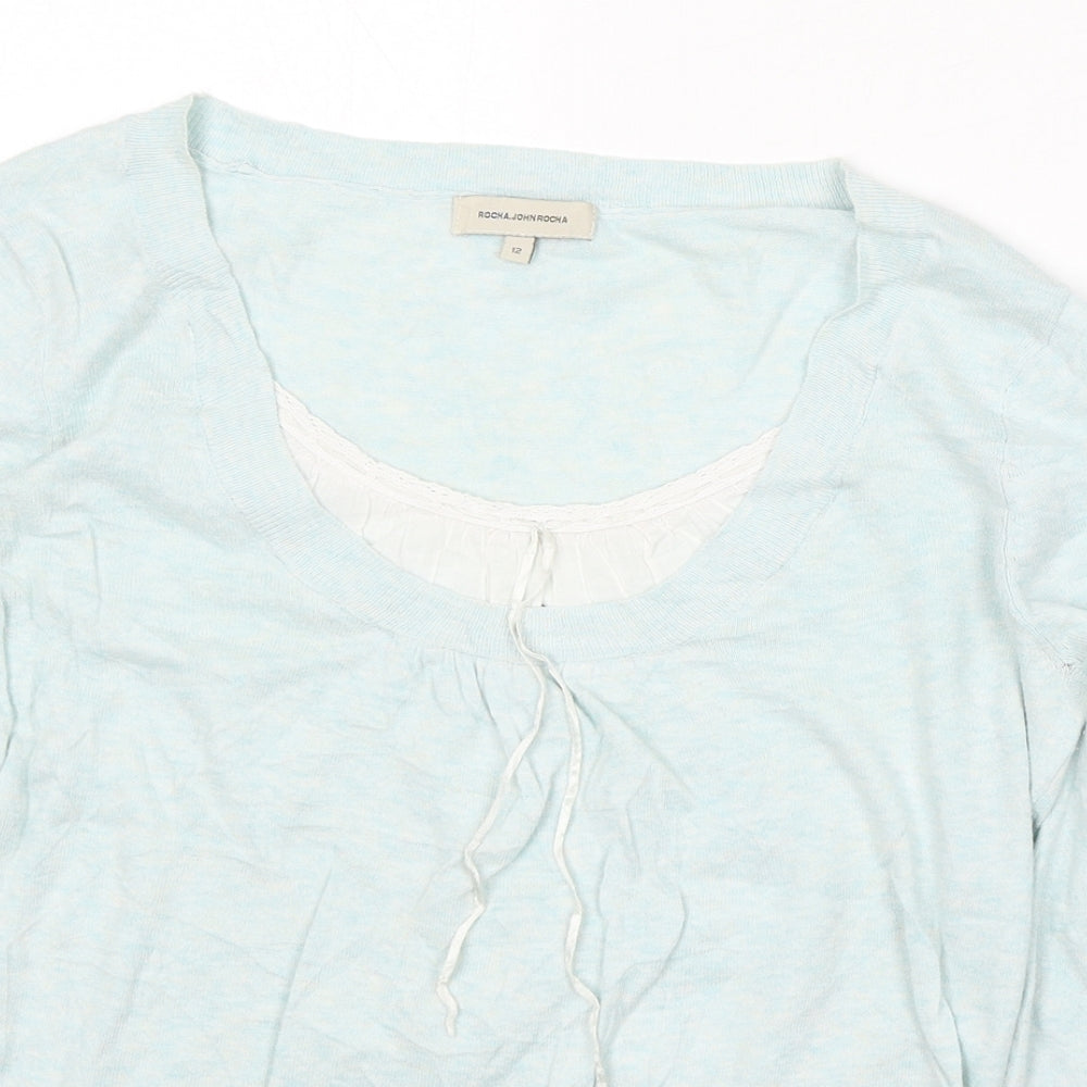 John Rocha Womens Blue Round Neck Cotton Pullover Jumper Size 12