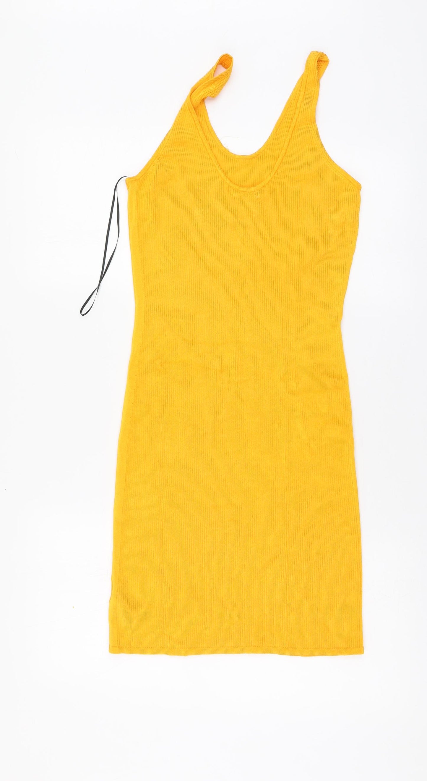 H&M Womens Yellow Viscose A-Line Size L V-Neck