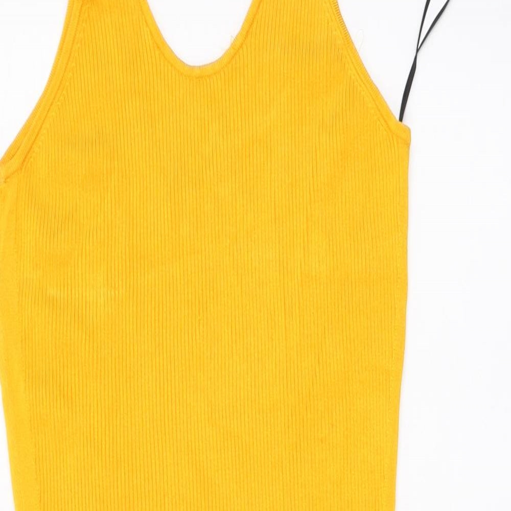 H&M Womens Yellow Viscose A-Line Size L V-Neck