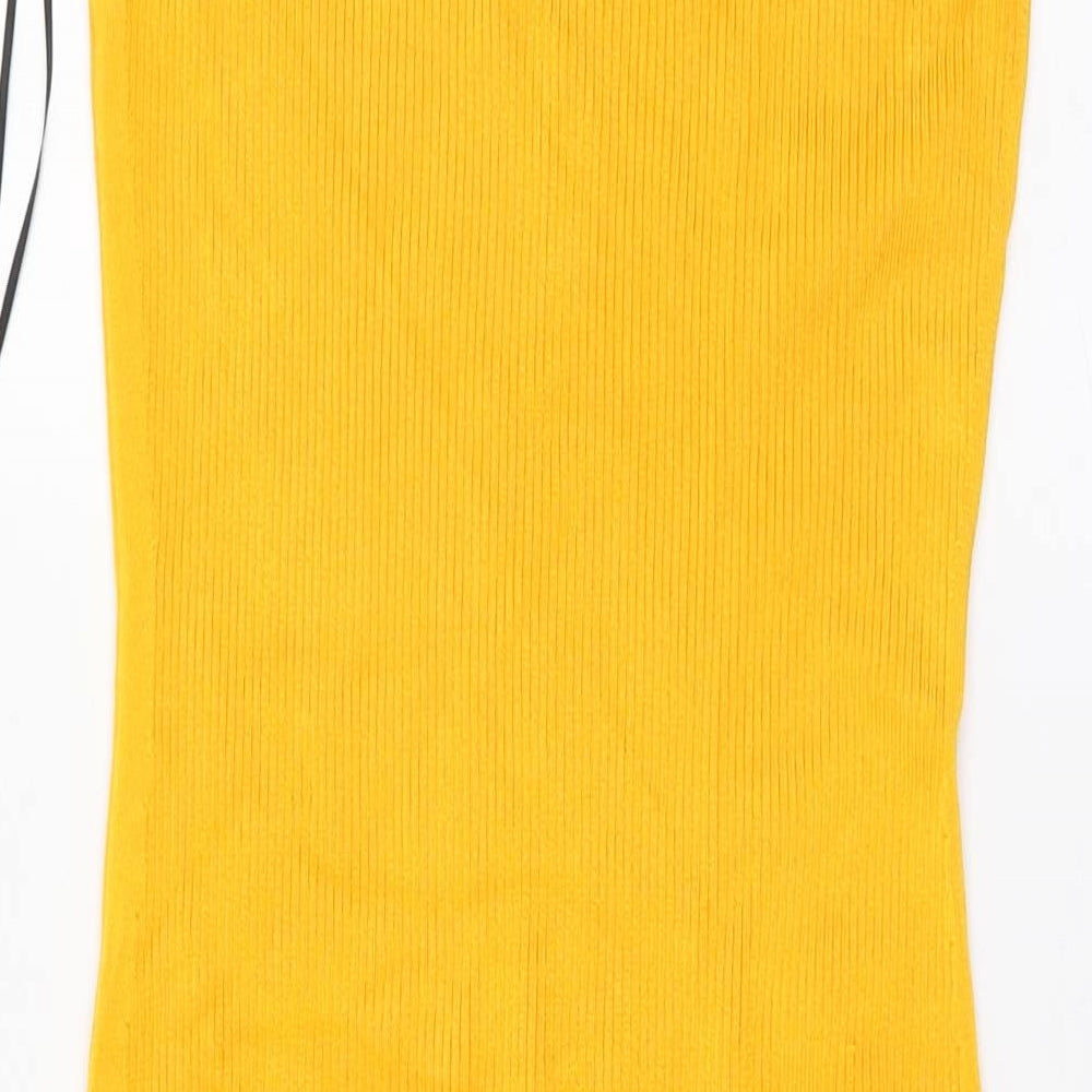 H&M Womens Yellow Viscose A-Line Size L V-Neck
