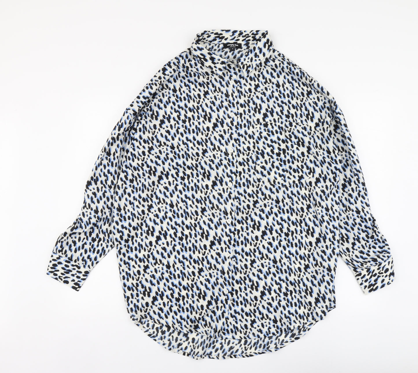 Simply.Be Womens Blue Animal Print Polyester Basic Button-Up Size 18 Cowl Neck