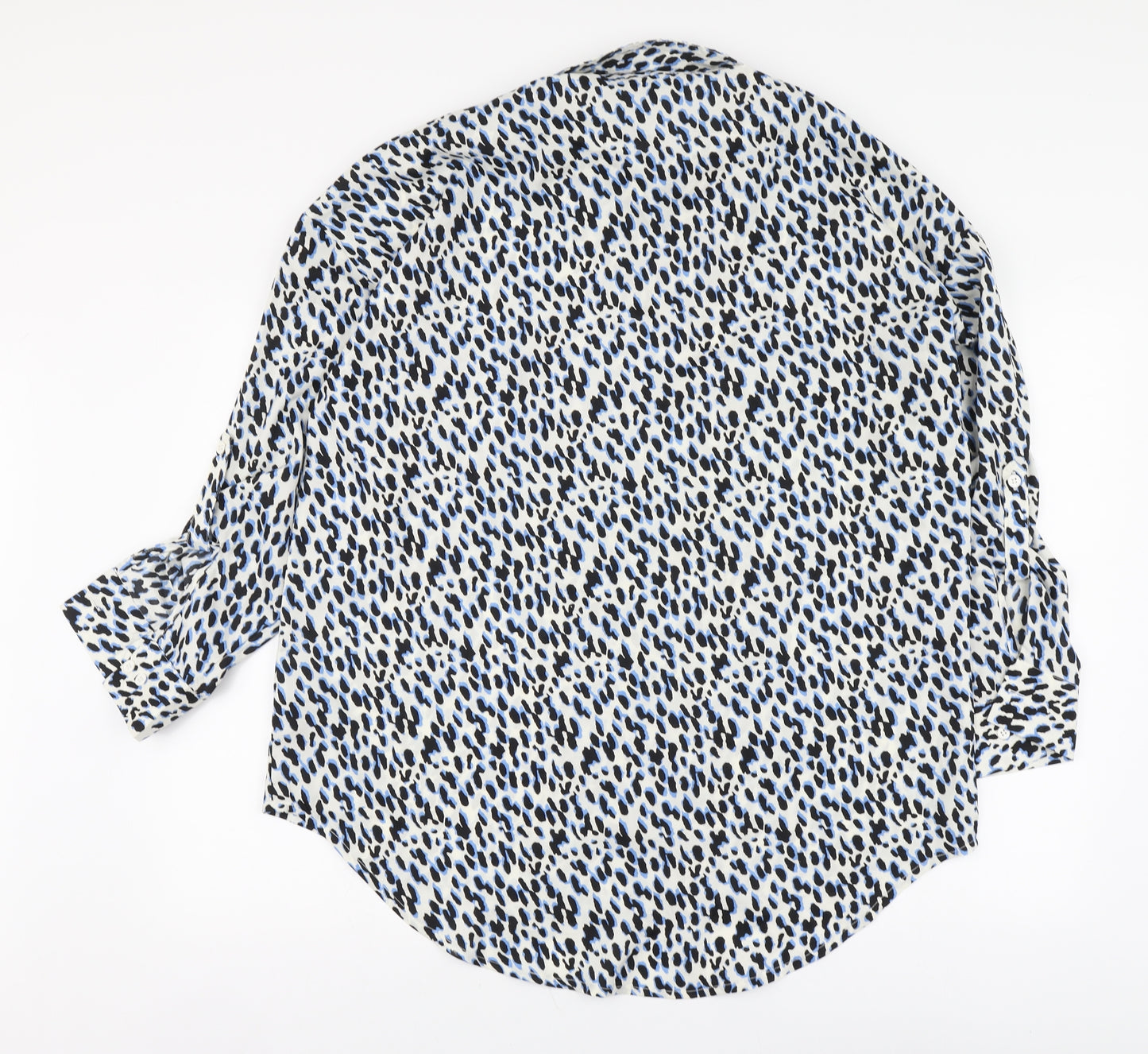 Simply.Be Womens Blue Animal Print Polyester Basic Button-Up Size 18 Cowl Neck