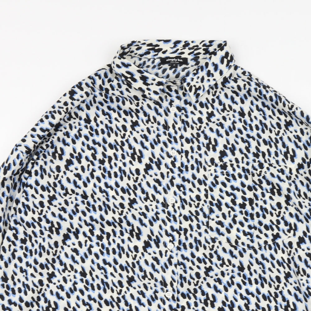 Simply.Be Womens Blue Animal Print Polyester Basic Button-Up Size 18 Cowl Neck