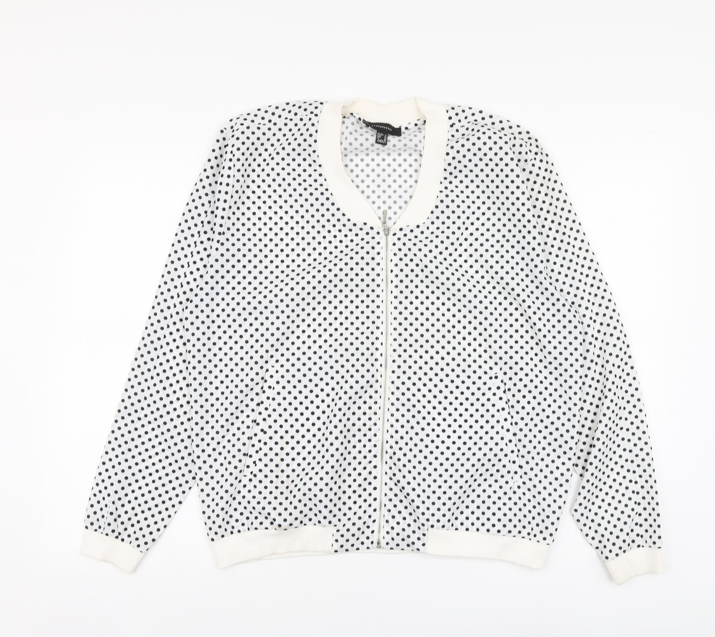 Atmosphere Womens White Polka Dot Polyester Pullover Sweatshirt Size 14