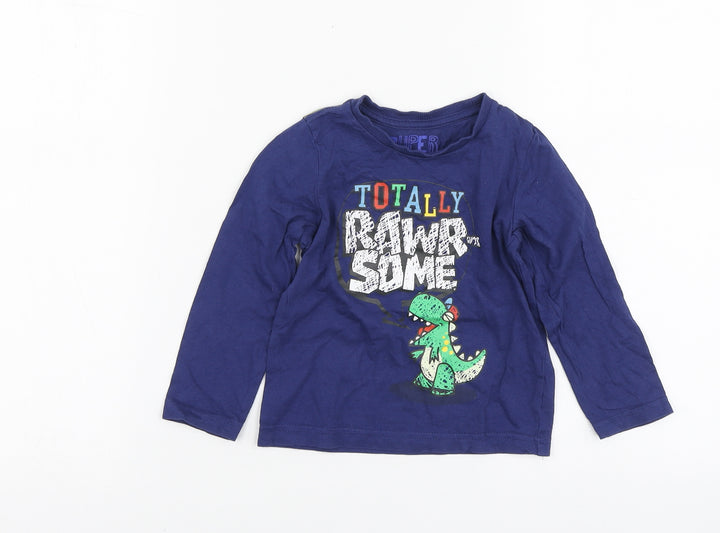 Super Hero Boys Blue Geometric Cotton Basic T-Shirt Size 12-18 Months Round Neck