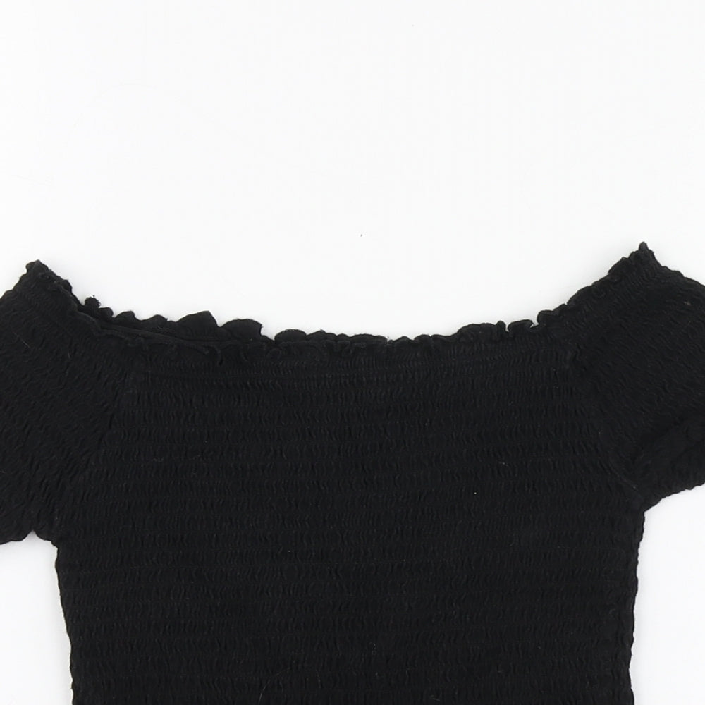 Primark Girls Black Polyester Basic Polo Size 11-12 Years Square Neck
