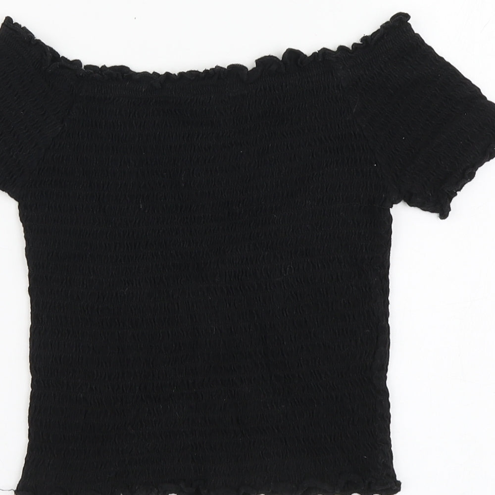 Primark Girls Black Polyester Basic Polo Size 11-12 Years Square Neck