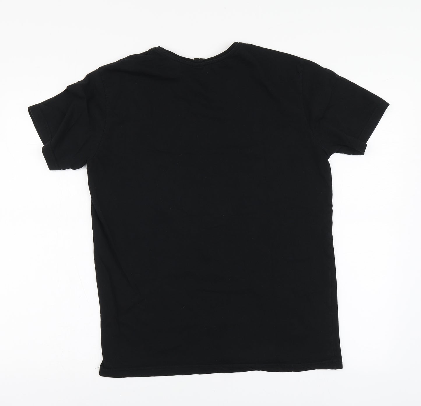 Energie Mens Black Geometric Cotton T-Shirt Size S Round Neck