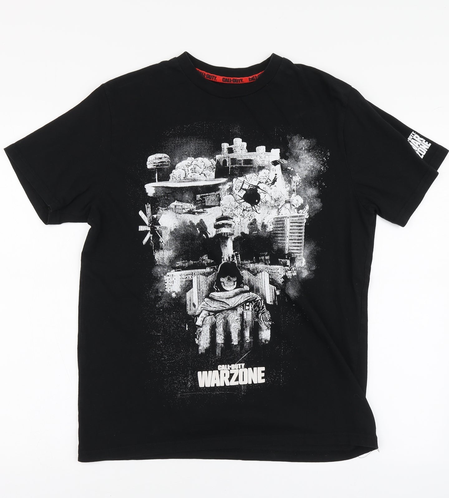 Primark Mens Black Geometric Cotton T-Shirt Size S Round Neck - Call of Duty