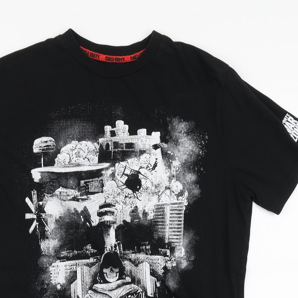 Primark Mens Black Geometric Cotton T-Shirt Size S Round Neck - Call of Duty
