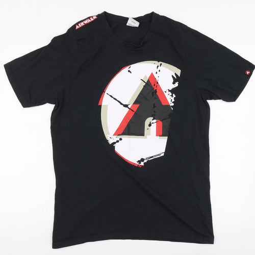AIRWALK Mens Black Geometric Cotton T-Shirt Size L Round Neck