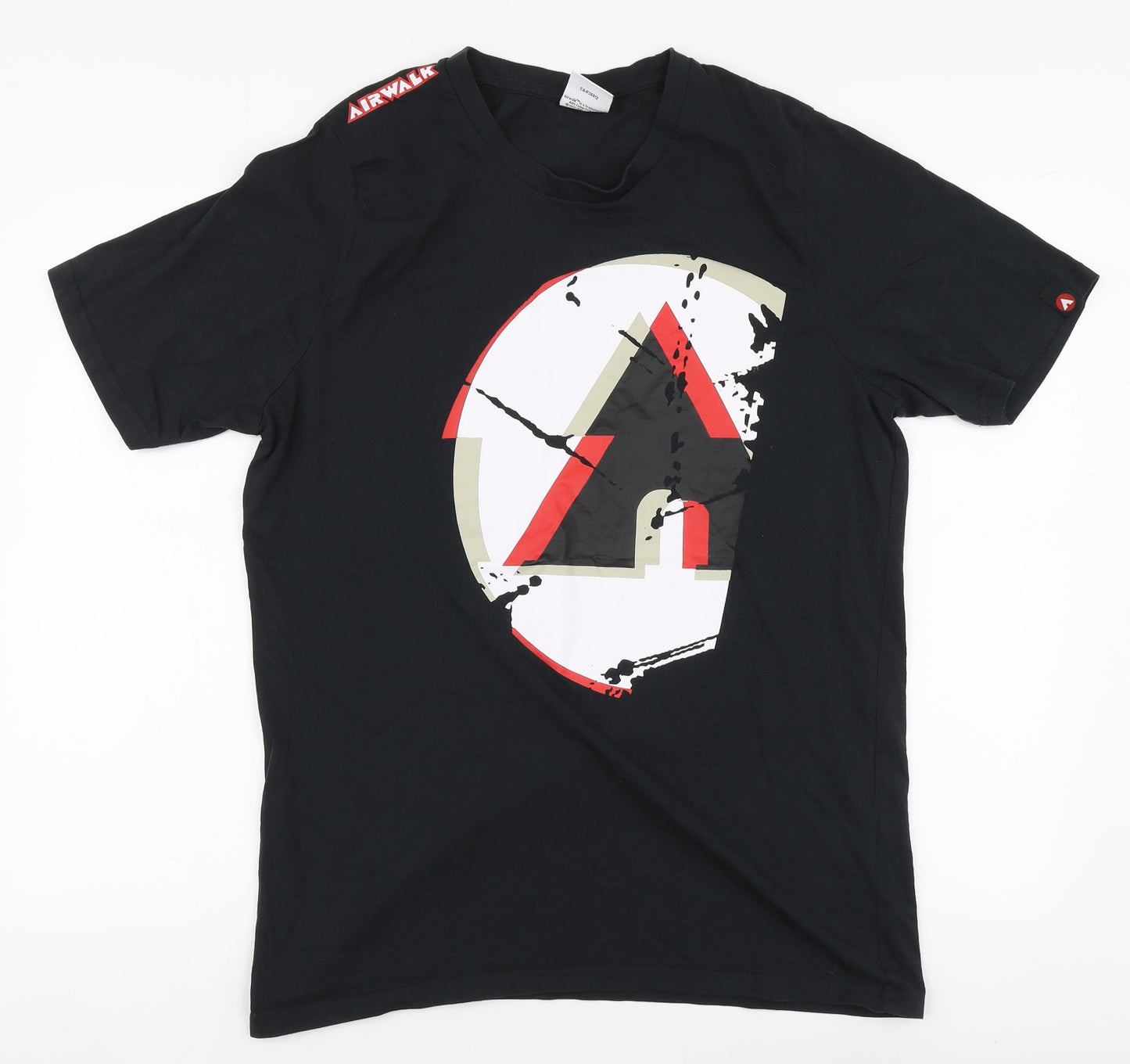 AIRWALK Mens Black Geometric Cotton T-Shirt Size L Round Neck