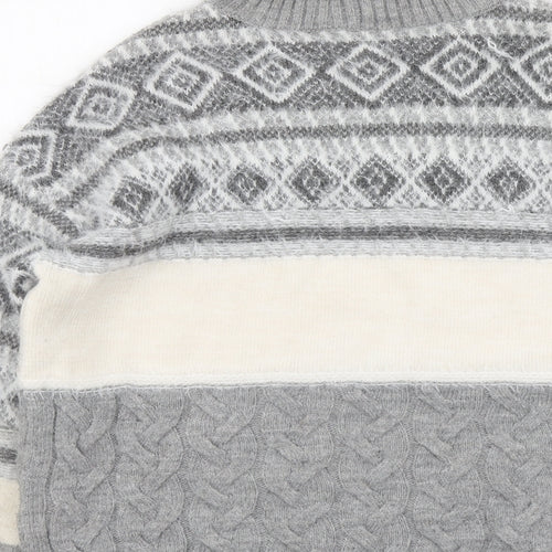 Marks and Spencer Womens Grey Roll Neck Fair Isle Acrylic Henley Jumper Size M