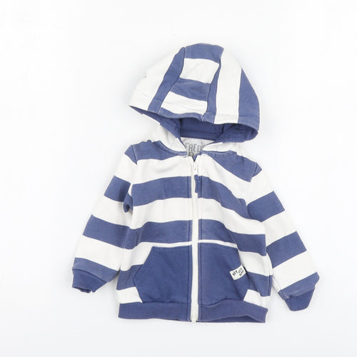 F&F Boys Blue Striped Cotton Full Zip Jumper Size 3-6 Months