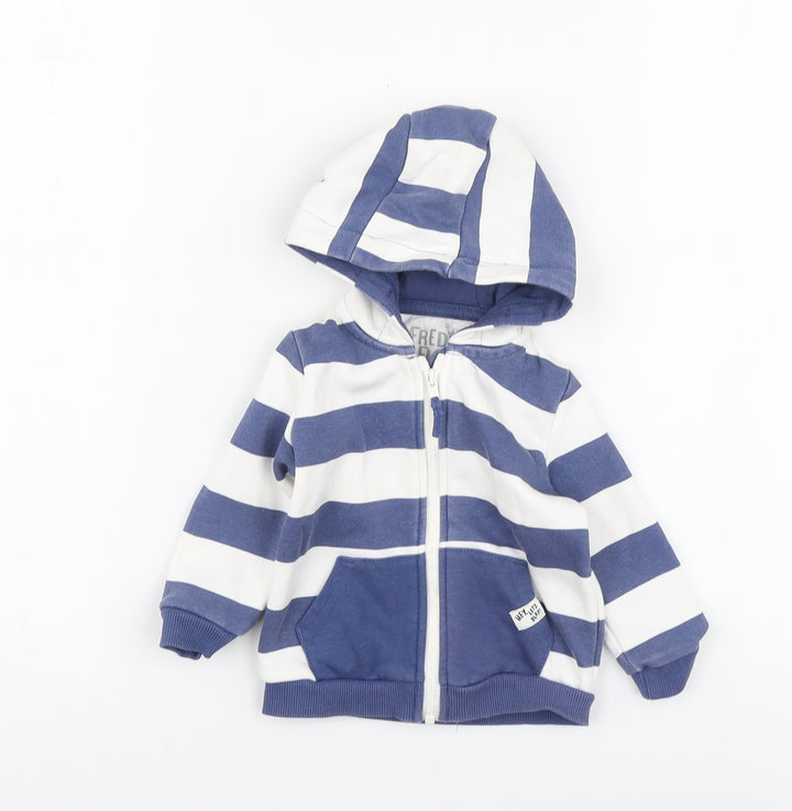 F&F Boys Blue Striped Cotton Full Zip Jumper Size 3-6 Months
