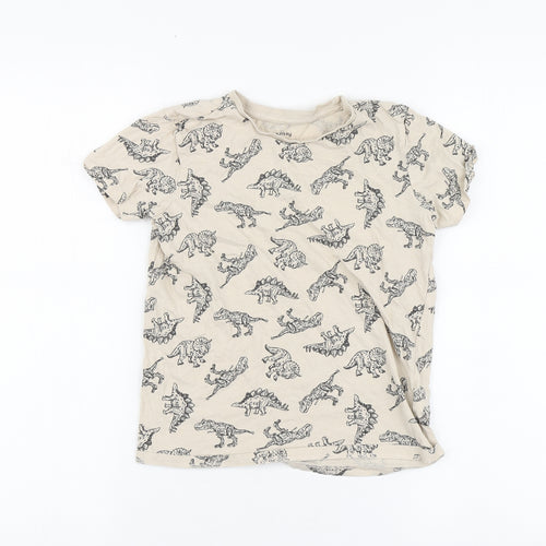 Sinsay Boys Beige Geometric Cotton Basic Polo Size 8-9 Years Round Neck