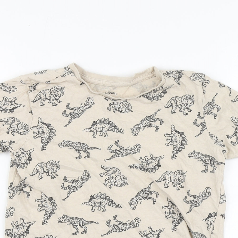 Sinsay Boys Beige Geometric Cotton Basic Polo Size 8-9 Years Round Neck