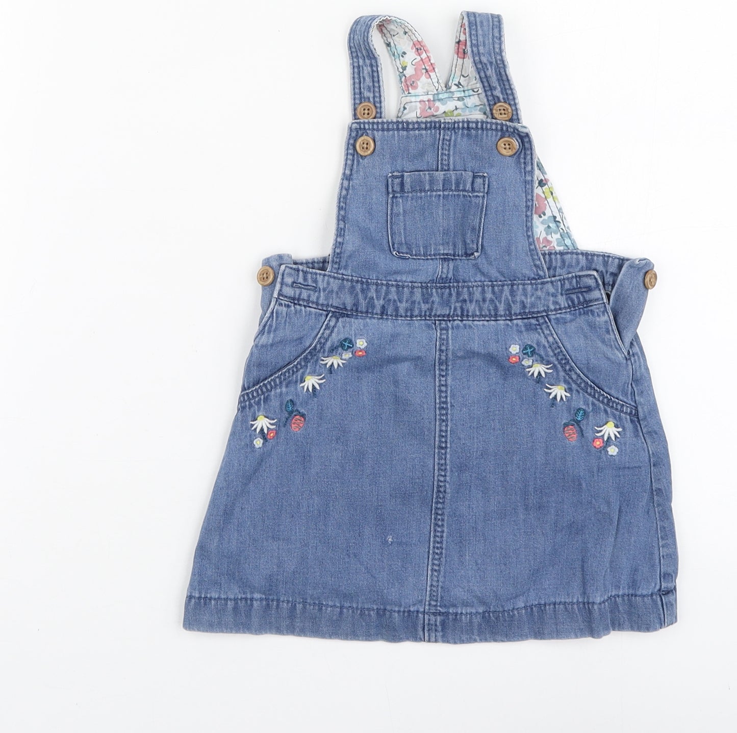 Marks and Spencer Girls Blue Cotton Pinafore/Dungaree Dress Size 9-12 Months Square Neck