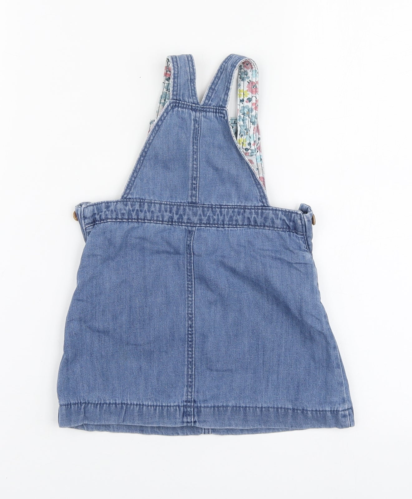 Marks and Spencer Girls Blue Cotton Pinafore/Dungaree Dress Size 9-12 Months Square Neck
