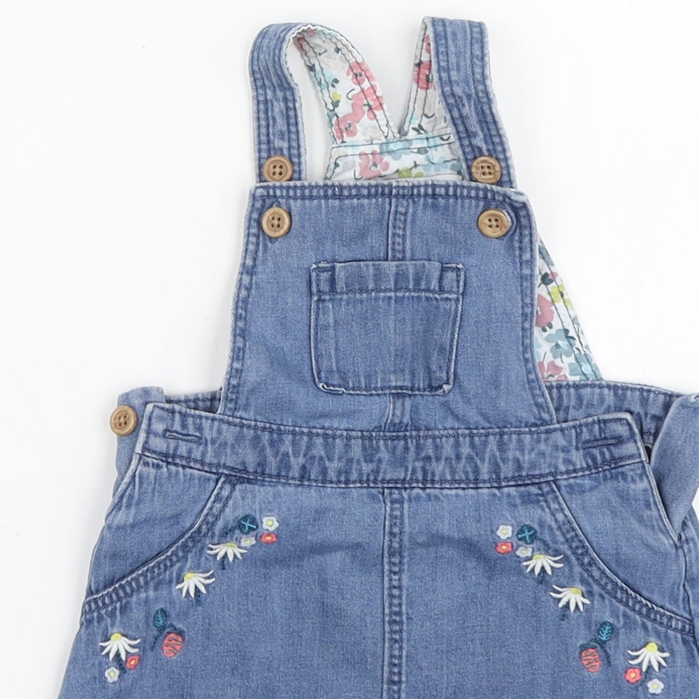 Marks and Spencer Girls Blue Cotton Pinafore/Dungaree Dress Size 9-12 Months Square Neck