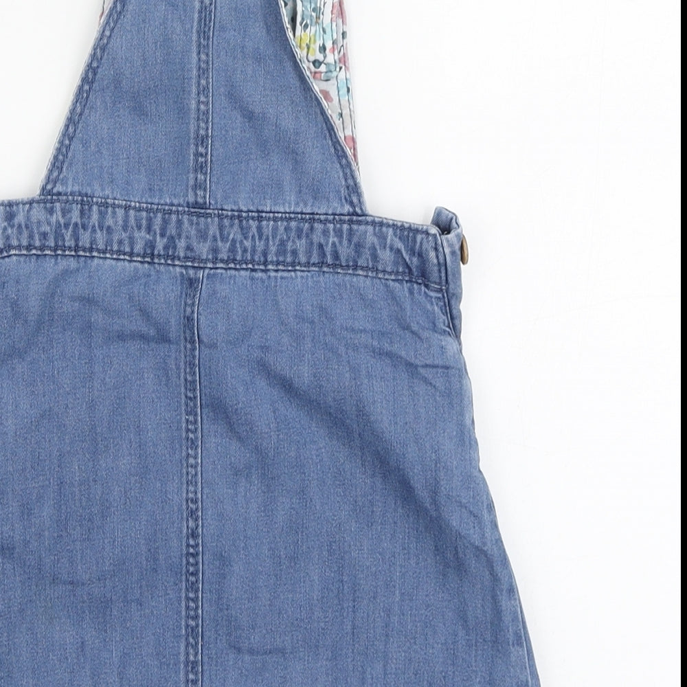Marks and Spencer Girls Blue Cotton Pinafore/Dungaree Dress Size 9-12 Months Square Neck