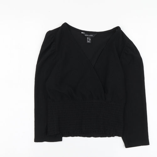 New Look Womens Black Polyester Basic Blouse Size 6 V-Neck