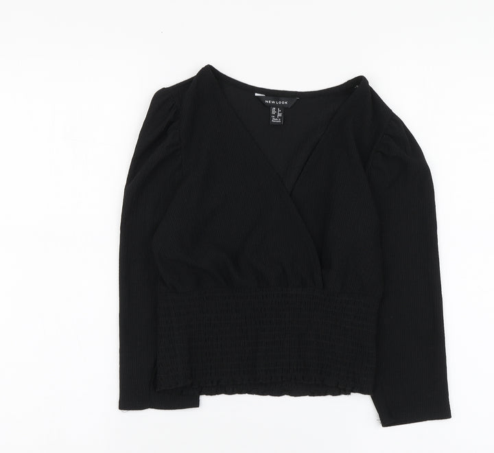 New Look Womens Black Polyester Basic Blouse Size 6 V-Neck
