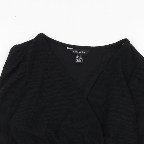 New Look Womens Black Polyester Basic Blouse Size 6 V-Neck