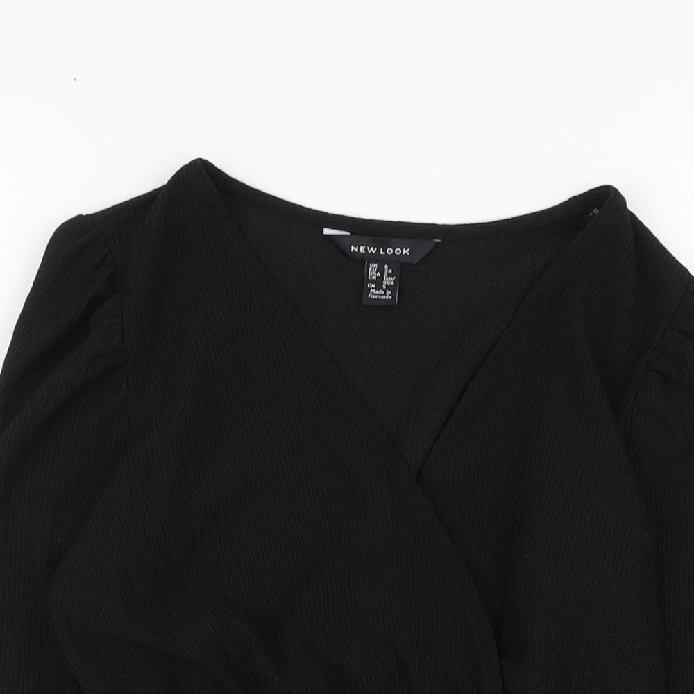New Look Womens Black Polyester Basic Blouse Size 6 V-Neck