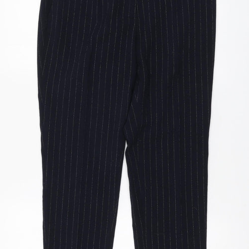H&M Womens Blue Striped Polyester Chino Trousers Size 12 L28 in Regular
