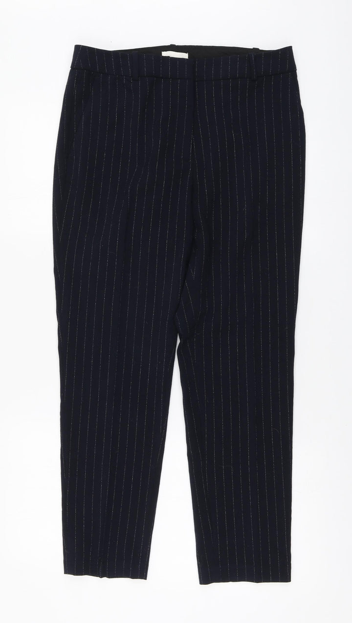 H&M Womens Blue Striped Polyester Chino Trousers Size 12 L28 in Regular