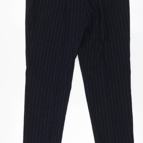H&M Womens Blue Striped Polyester Chino Trousers Size 12 L28 in Regular