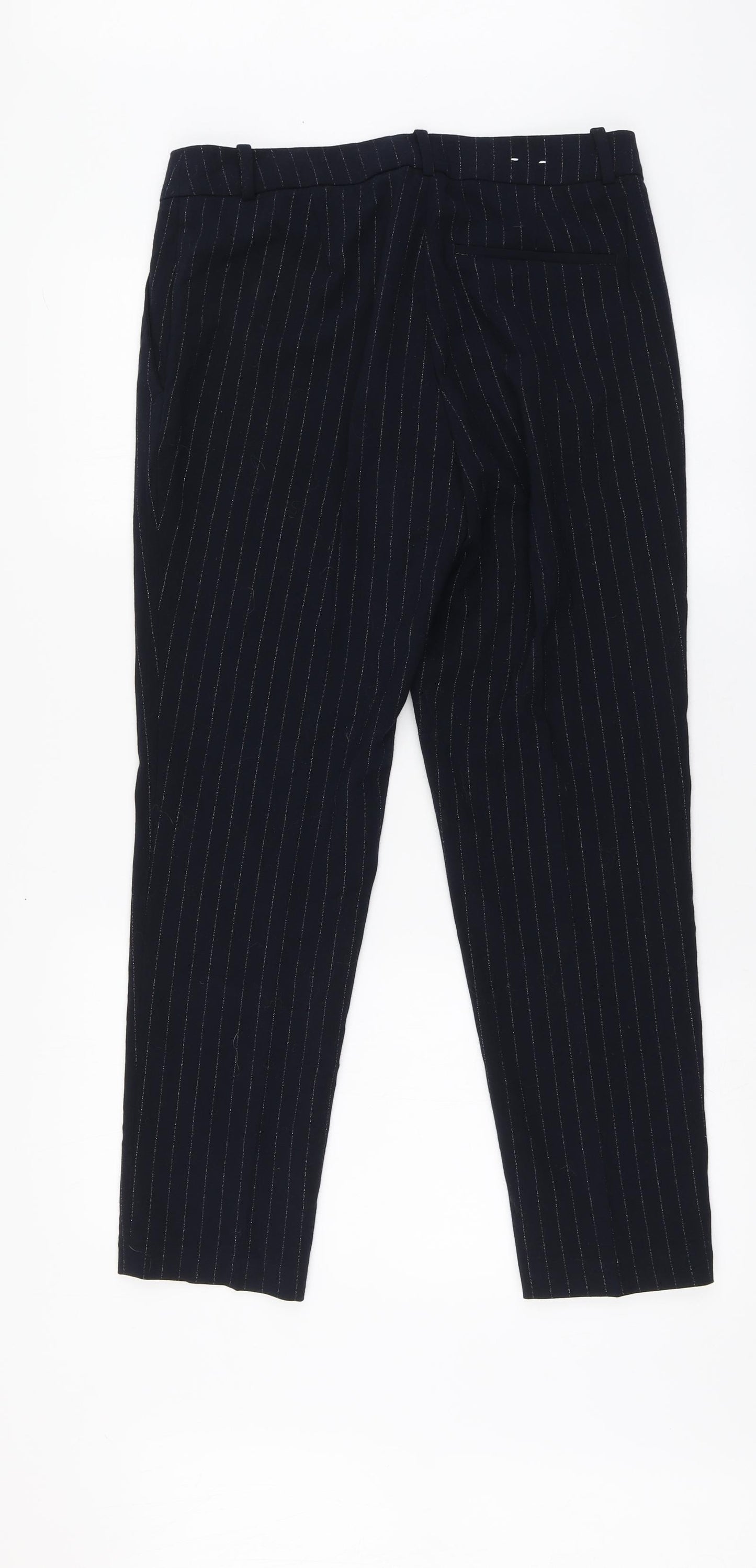 H&M Womens Blue Striped Polyester Chino Trousers Size 12 L28 in Regular