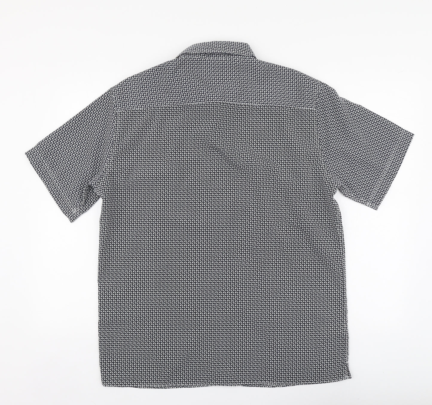 Marks and Spencer Mens Black Geometric Polyester Button-Up Size M Collared