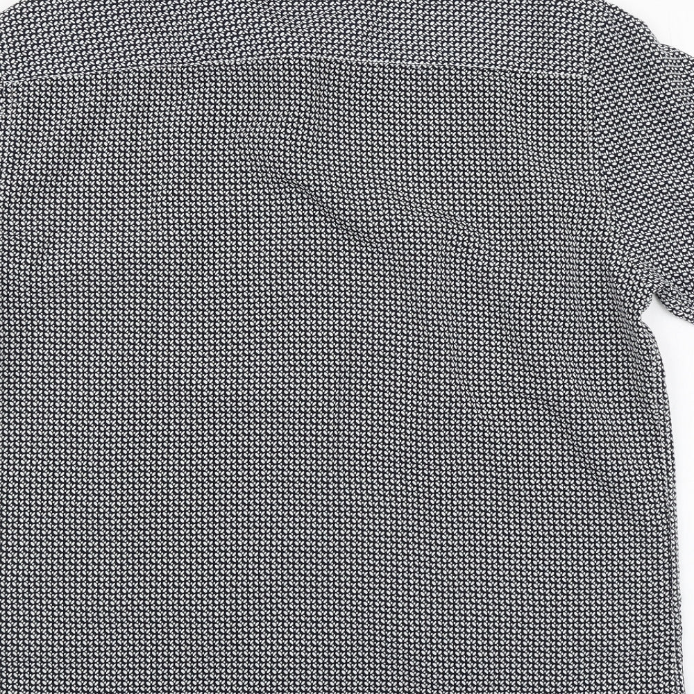 Marks and Spencer Mens Black Geometric Polyester Button-Up Size M Collared