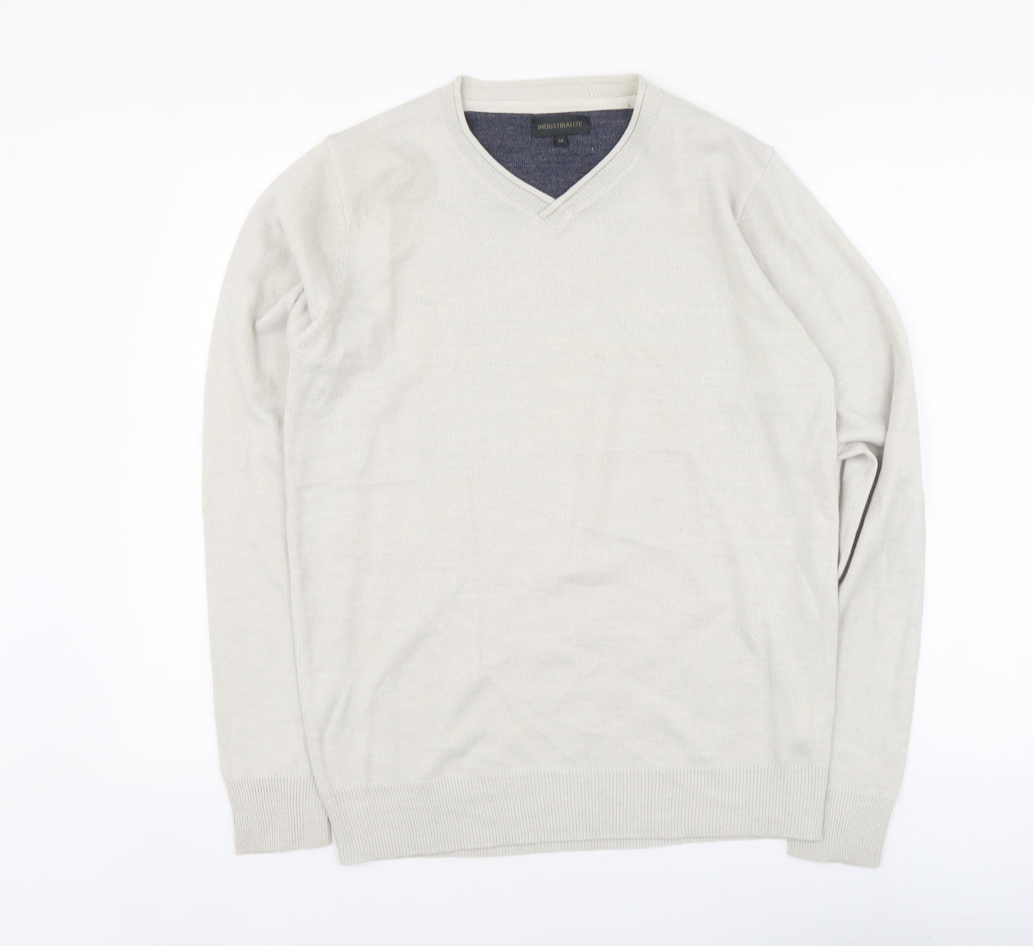 Industralize Mens Beige V-Neck Acrylic Henley Jumper Size M