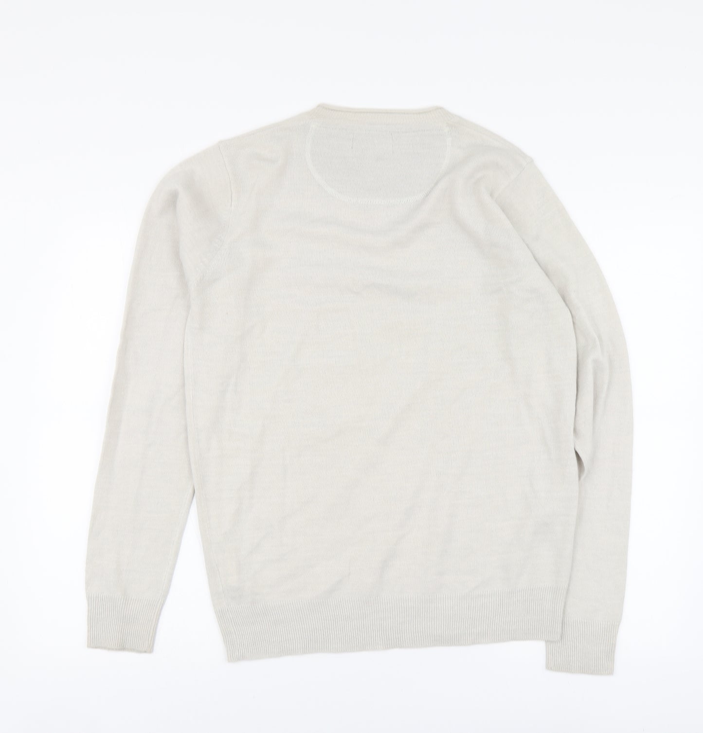 Industralize Mens Beige V-Neck Acrylic Henley Jumper Size M