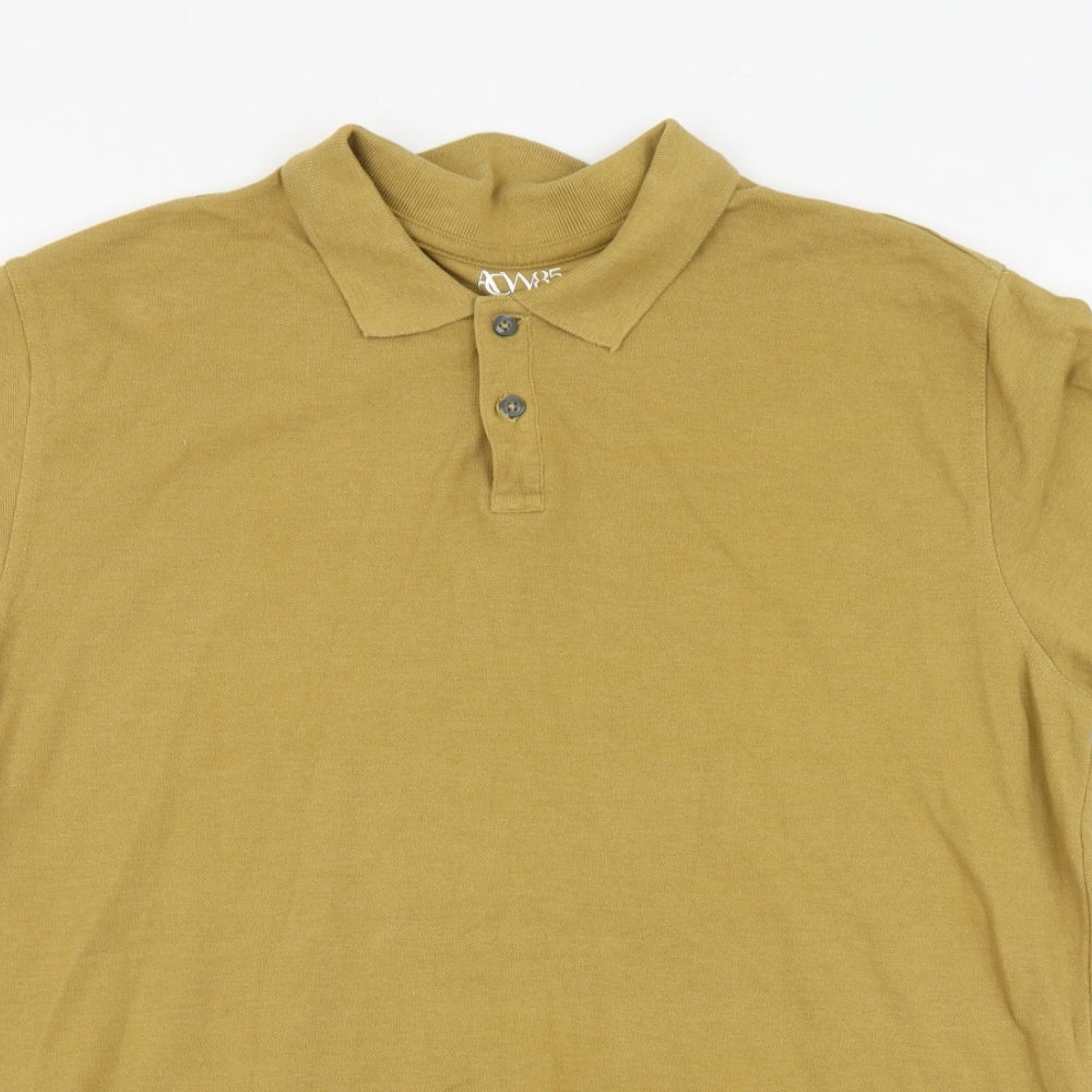 Acw85` Mens Yellow Cotton Polo Size L Collared