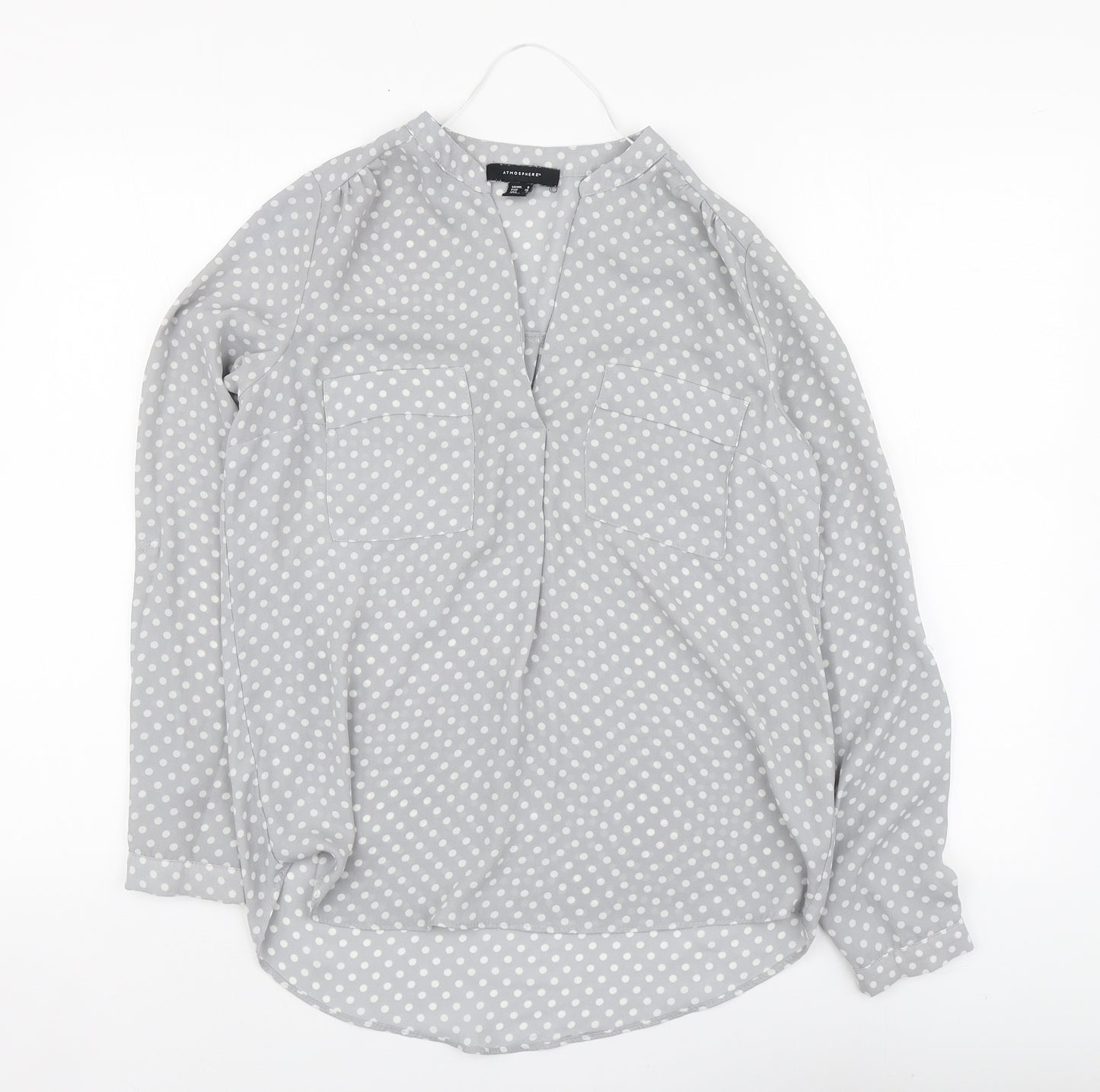 Primark Womens Grey Polka Dot Polyester Basic Blouse Size 8 V-Neck