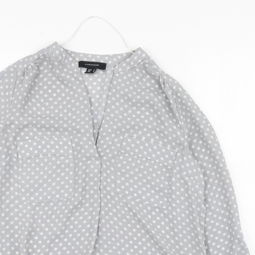 Primark Womens Grey Polka Dot Polyester Basic Blouse Size 8 V-Neck