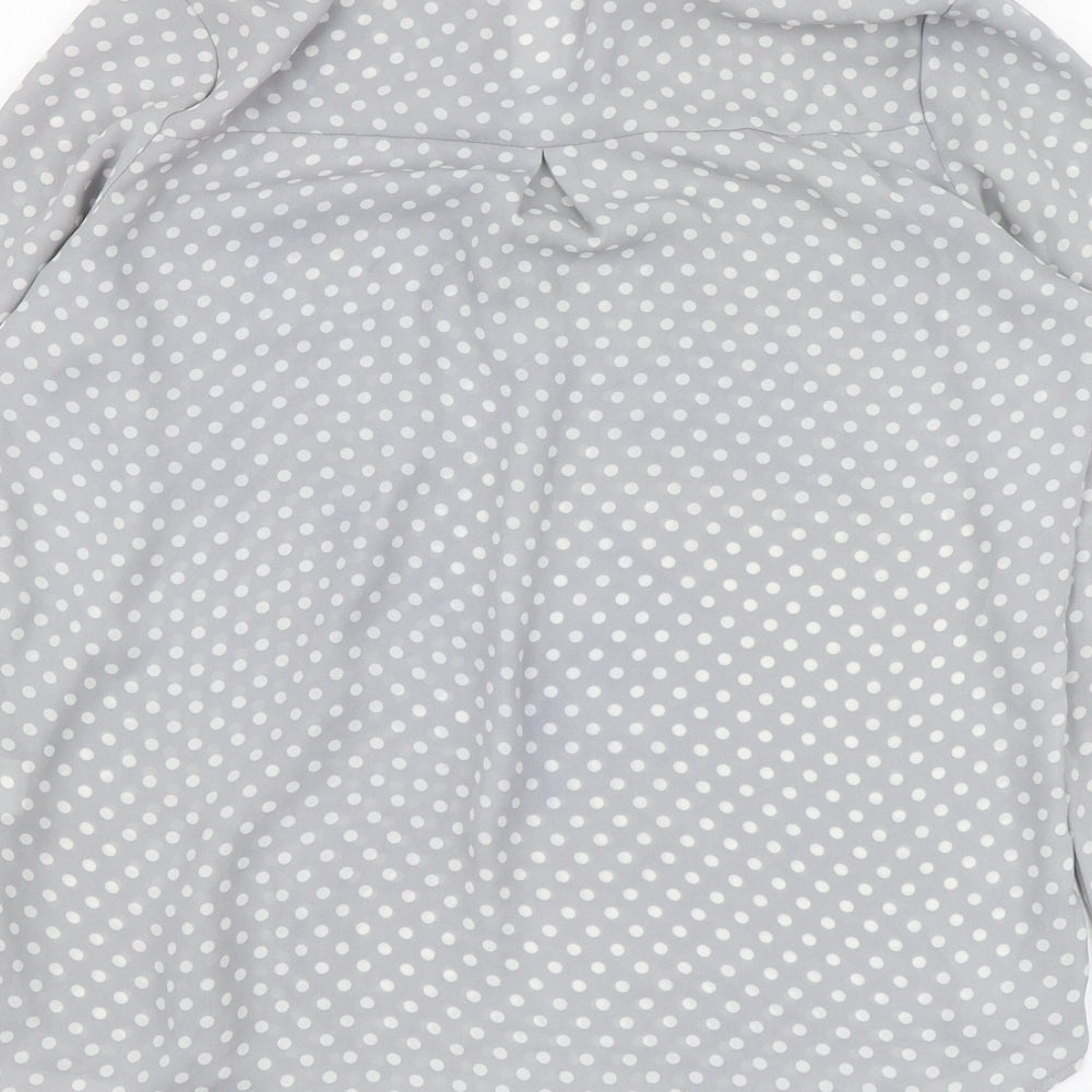 Primark Womens Grey Polka Dot Polyester Basic Blouse Size 8 V-Neck