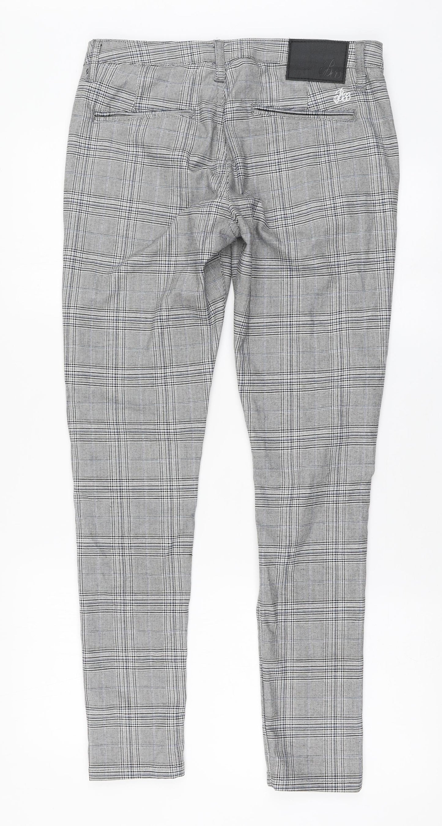 Bee inspired Mens Grey Plaid Polyester Chino Trousers Size 28 L29 in Regular